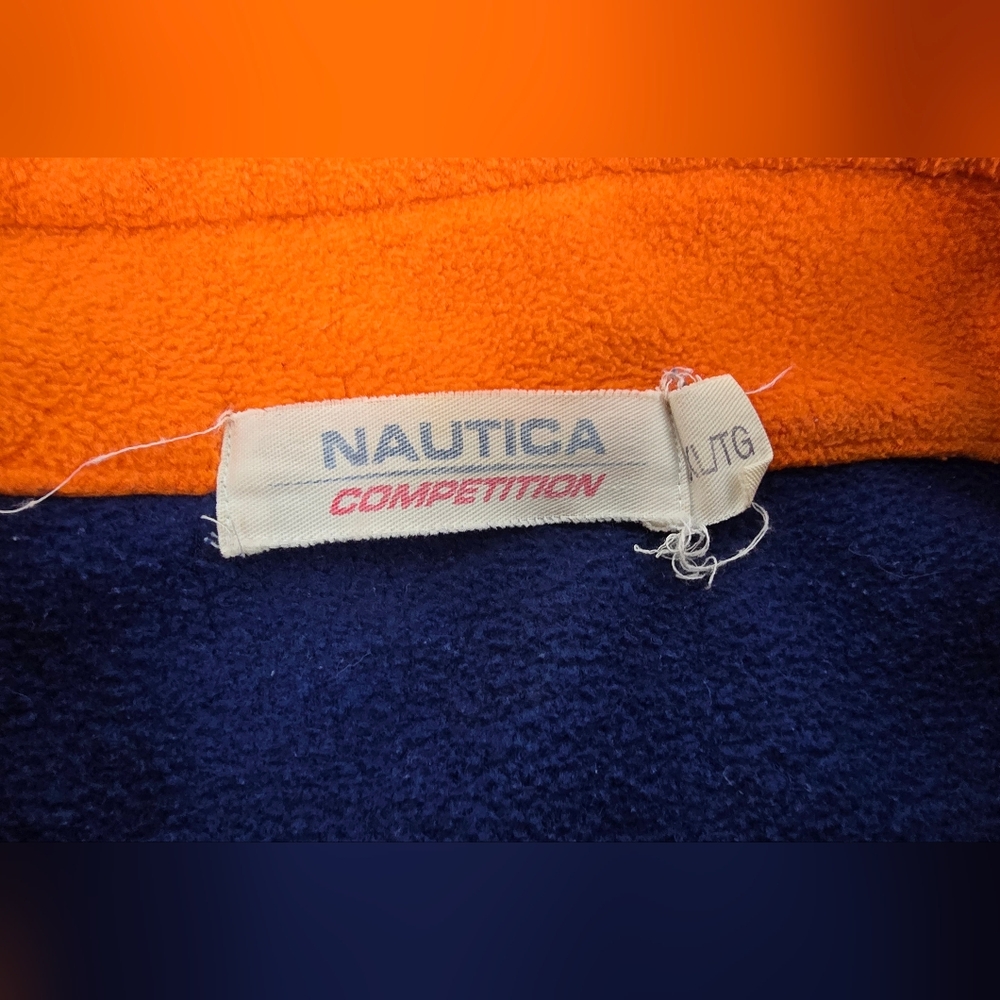 VTG Nautica Competition 1990'S Men's Quarter Zip Fleece Size Large Blue Orange - Picture 15 of 16